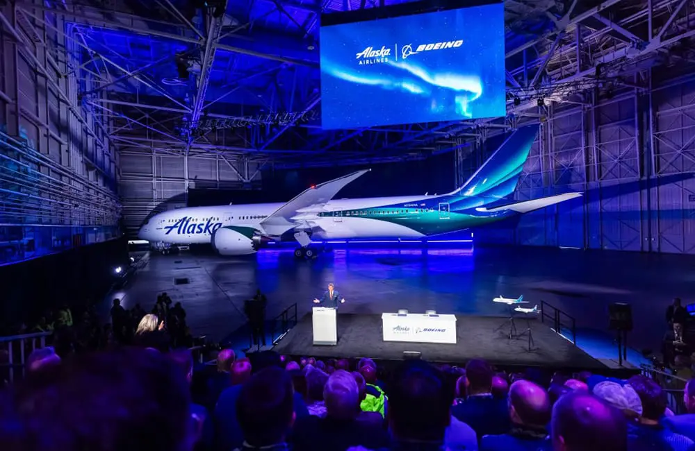 Alaska Airlines unveils new global livery on Boeing B787 Dreamliner aircraft.