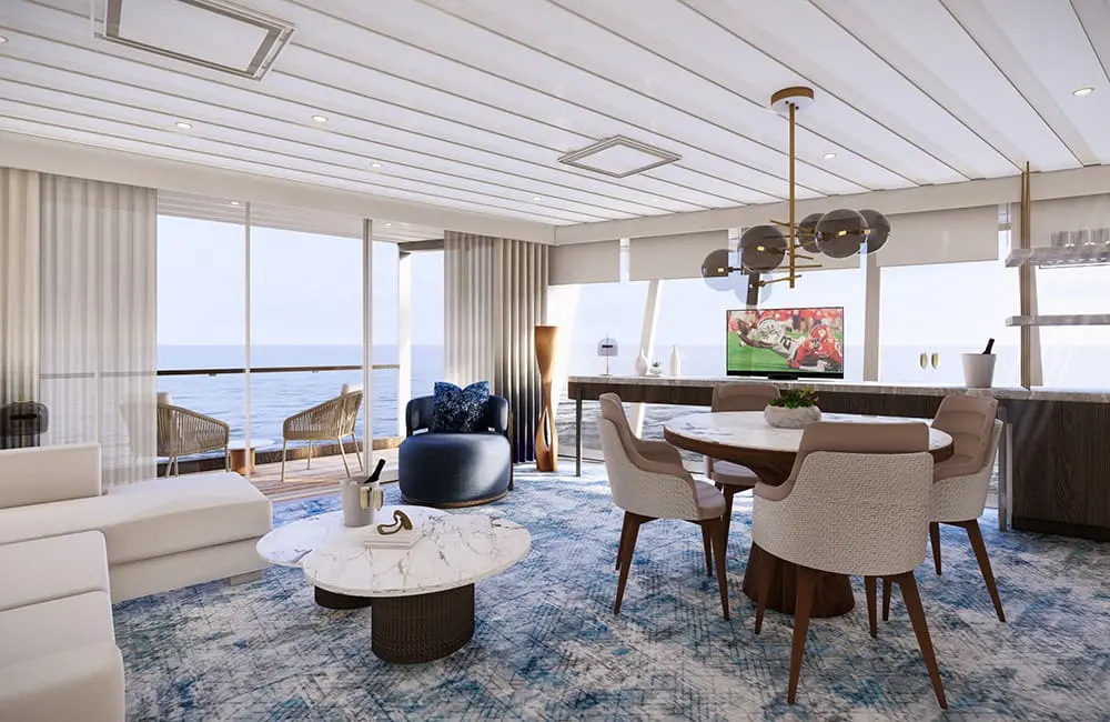 Render of the dining and living space within the all-new Panorama Suites.