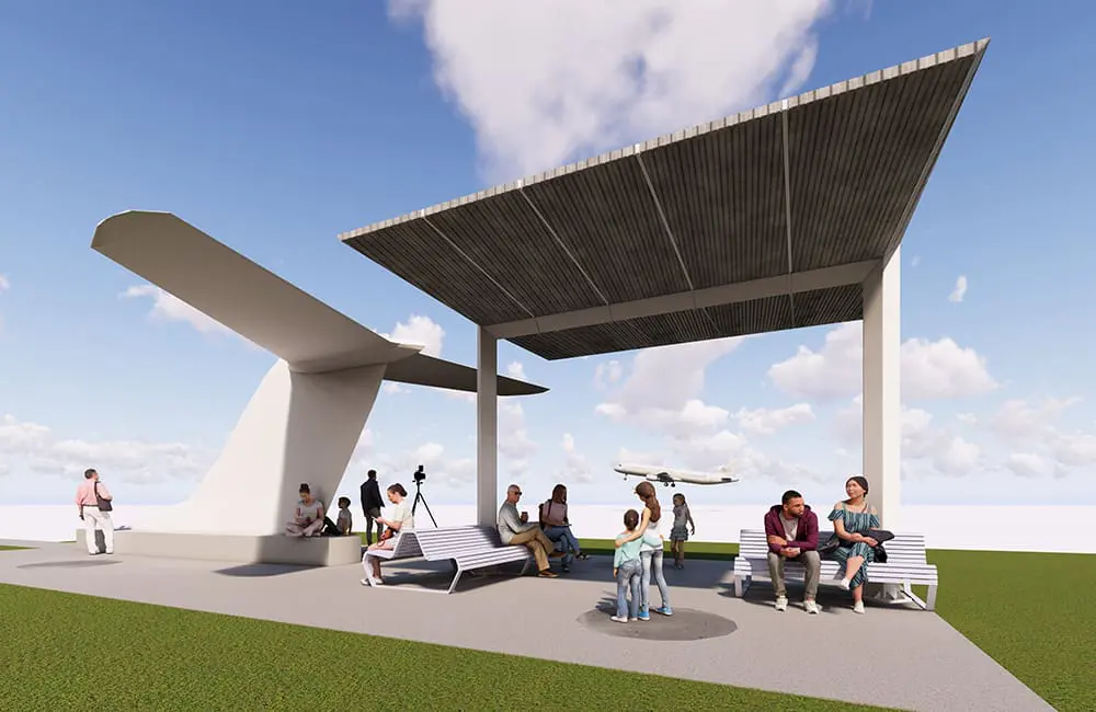Render of the new plane-spotting area at BNE, opening in 2026.