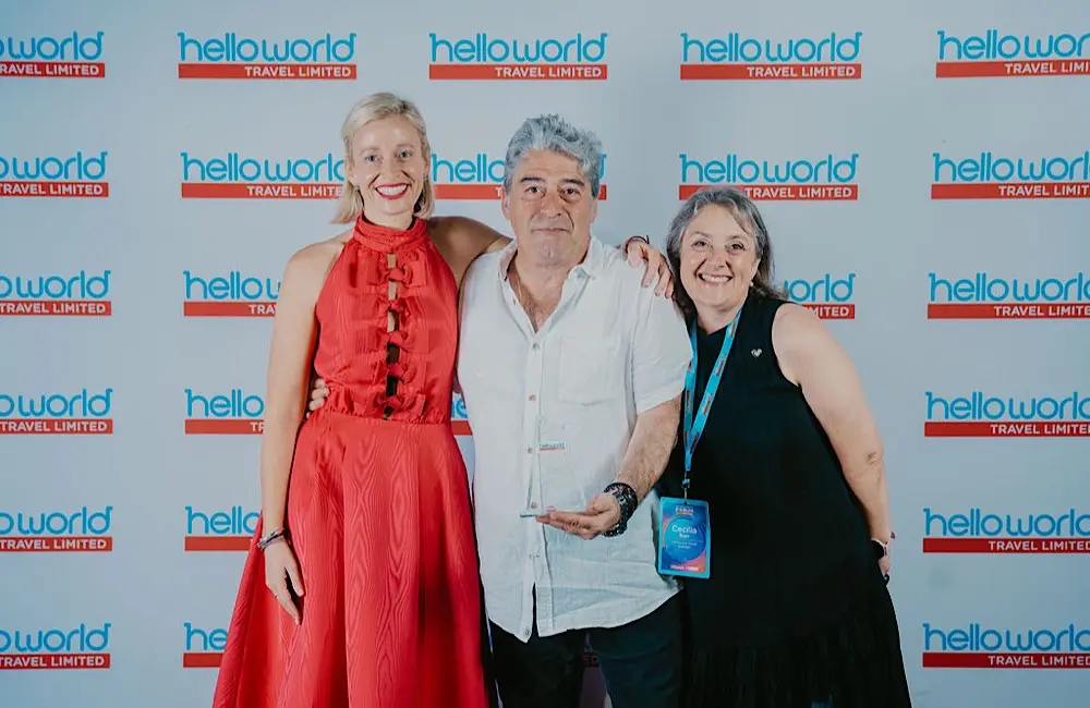 Helloworld National Sales Manager Julie Pratt with Christos and Cecilia