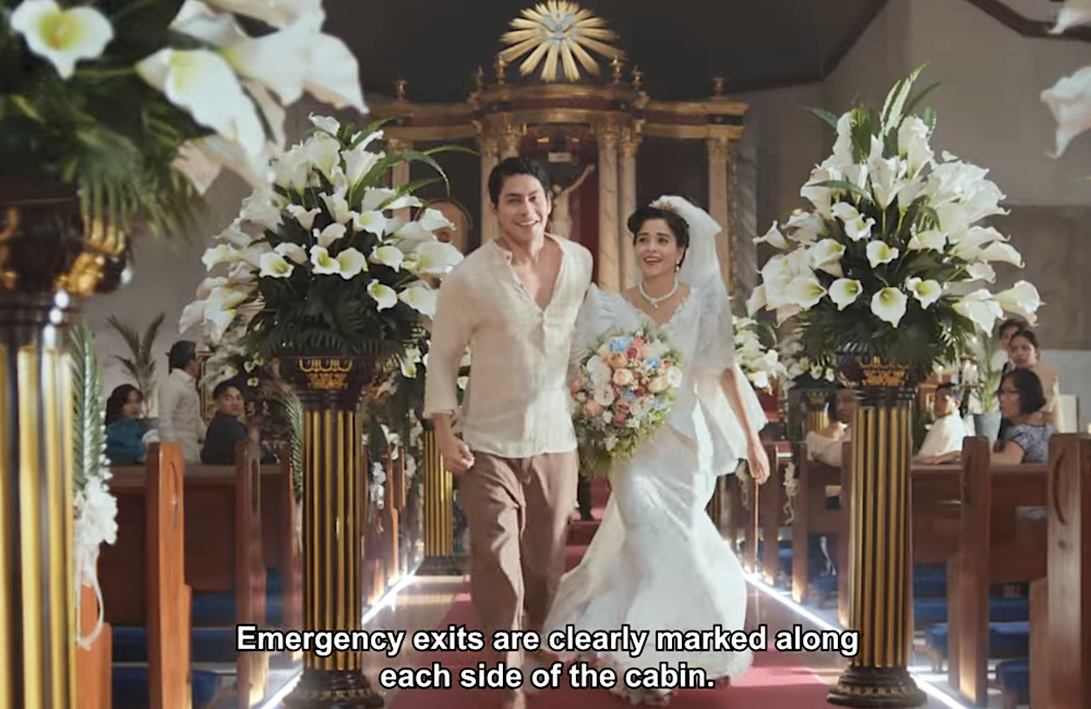 Philippine Airlines transforms a church aisle into an emergency exit, proving narrative can carry a safety message all the way to the end.