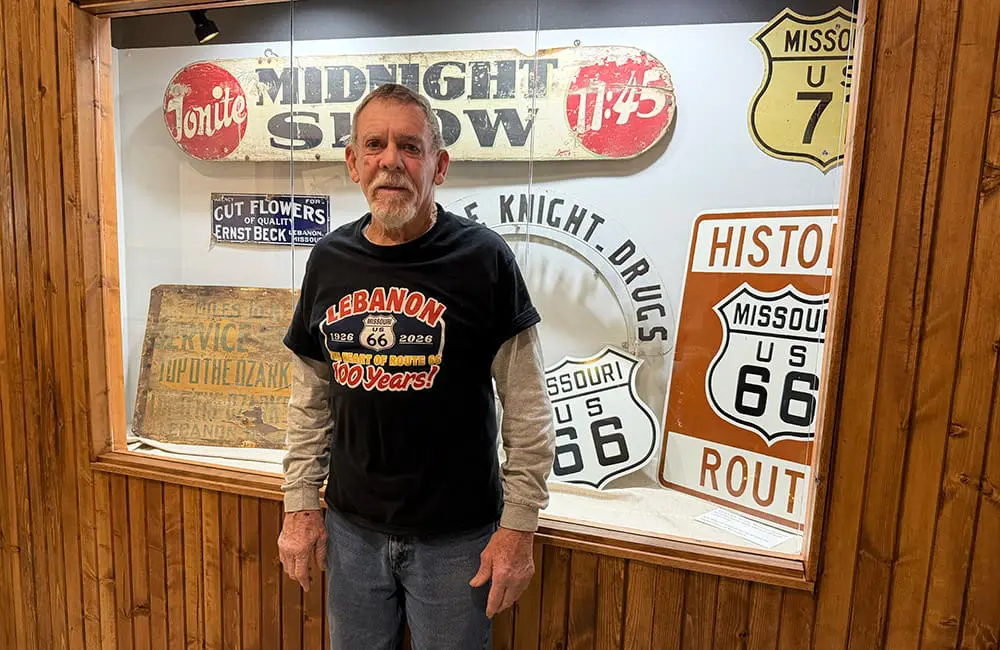 Route 66 Society President Bruce Owen is a a descendant of two famous families in Lebanon, MO’s Route 66 history. Image: Cassie Tannenberg