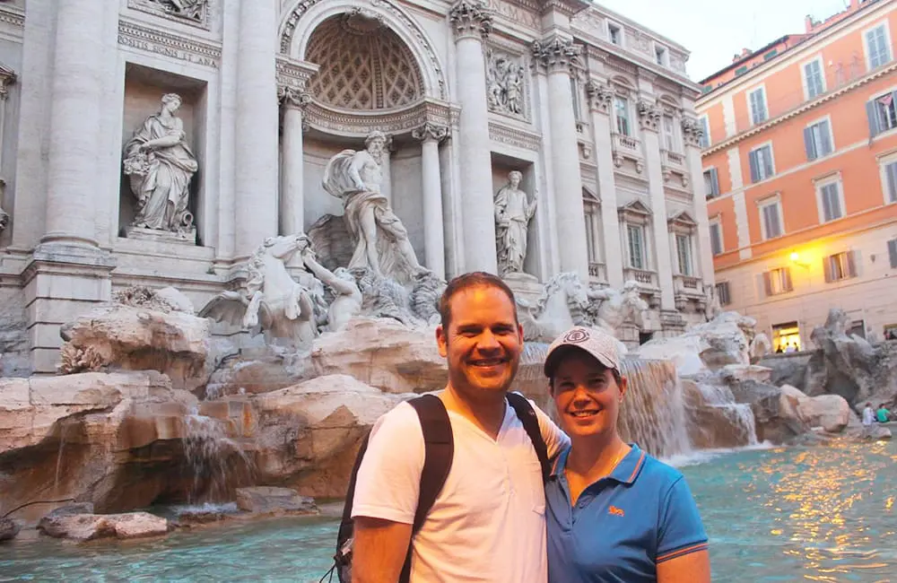 MTA travel advisor Catherine Kimberley on holiday with her husband at the Trevi Fountain in Rome, Italy.