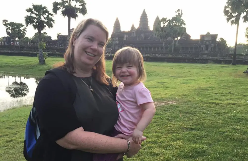 MTA travel advisor Catherine Kimberley on holiday with her daughter at Angkor Wat, Siem Reap, Cambodia.