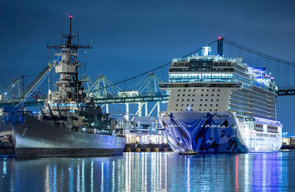 NCL's Norwegian Bliss cruise ship in the Main Channel. Image: Port of Los Angeles