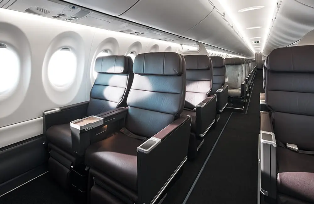 Close-up of QantasLink A220 Business seats.