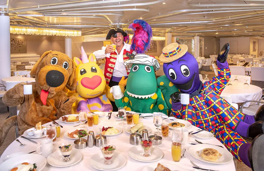 Dining room with The Wiggles Friends characters on The Wiggles x Royal Caribbean cruise.