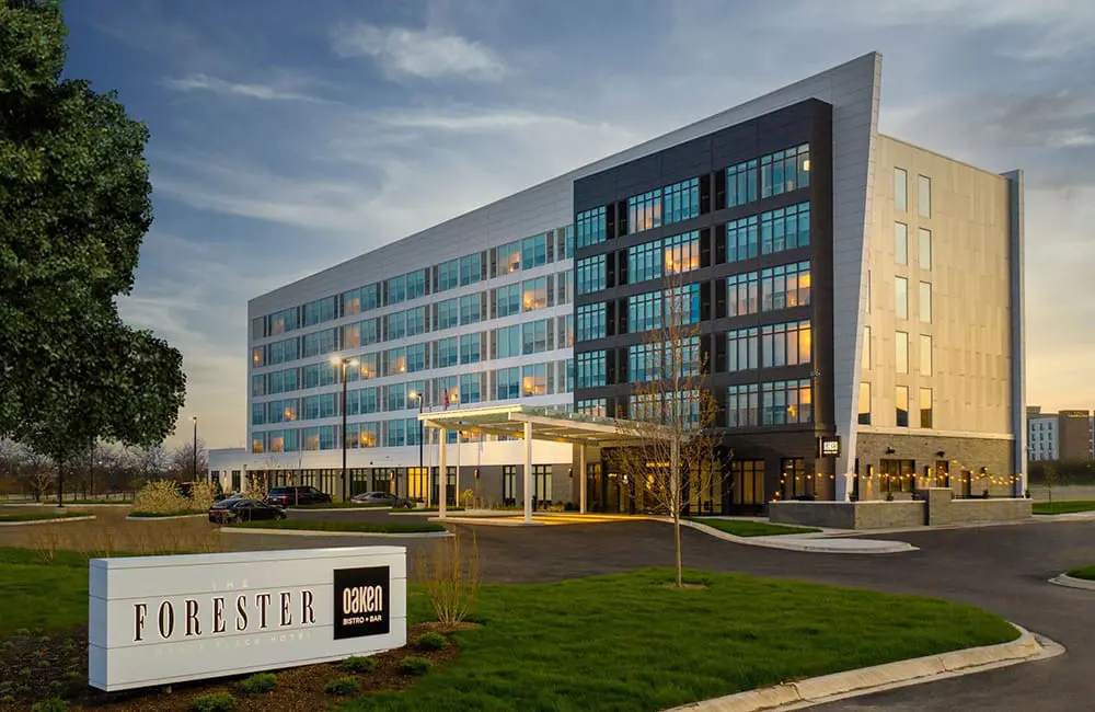 The Forester Hotel exterior in Illinois, part of the Unscripted by Hyatt collection of independent hotels.