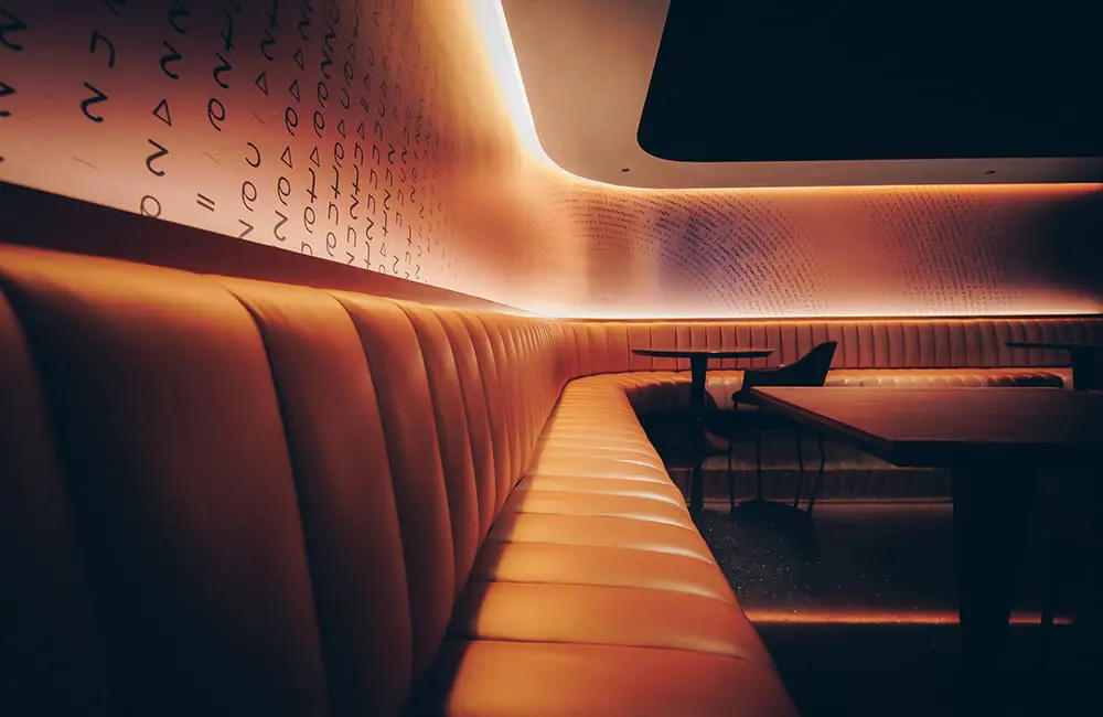 Close-up of seating at Delta SKY360° Club at Sphere.
