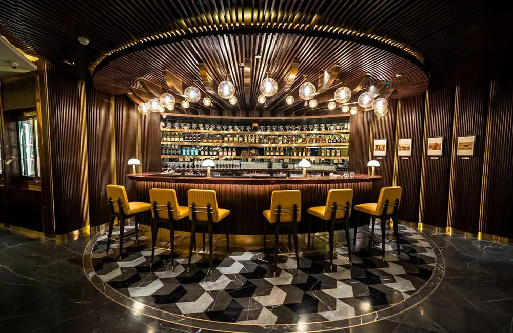 Render of the Aviator's Bar within Air India's The Maharaja Lounge at New Delhi.