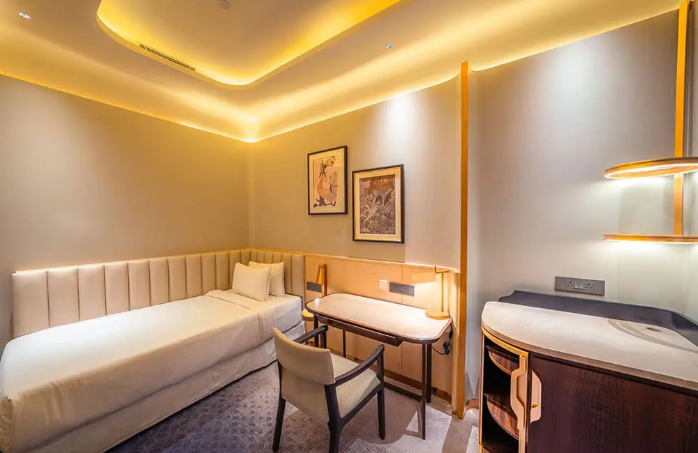 Render of Sleep Suite in Air India's First Class lounge area.