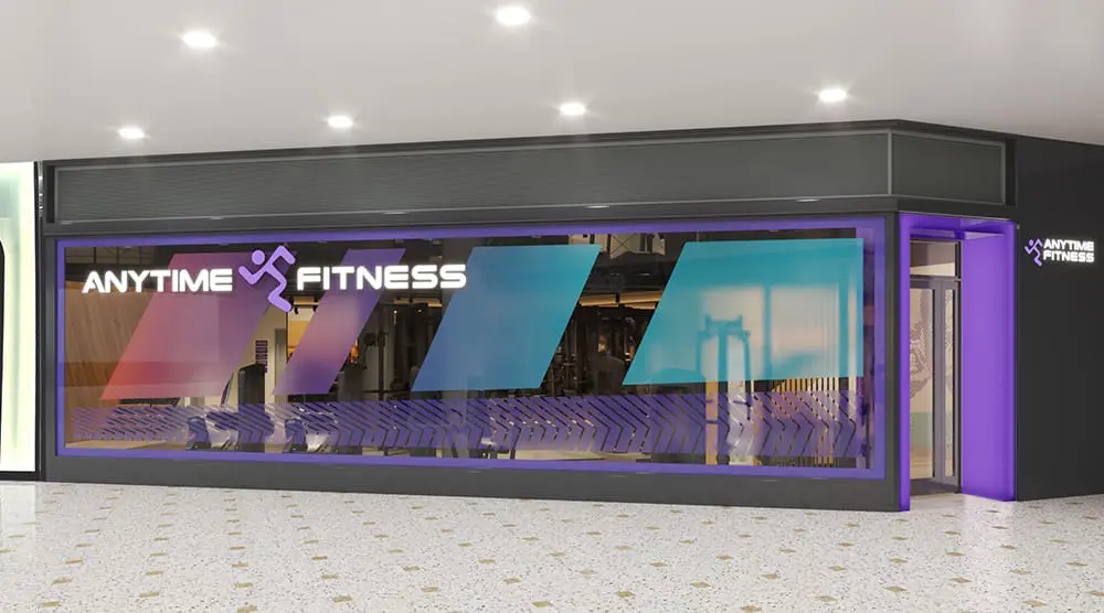 Render of Sydney Airport gym exterior at T1 International arrivals operated by Anytime Fitness.