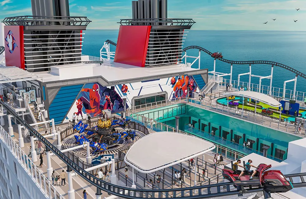 Render of Marvel Landing on Disney Adventure cruise ship