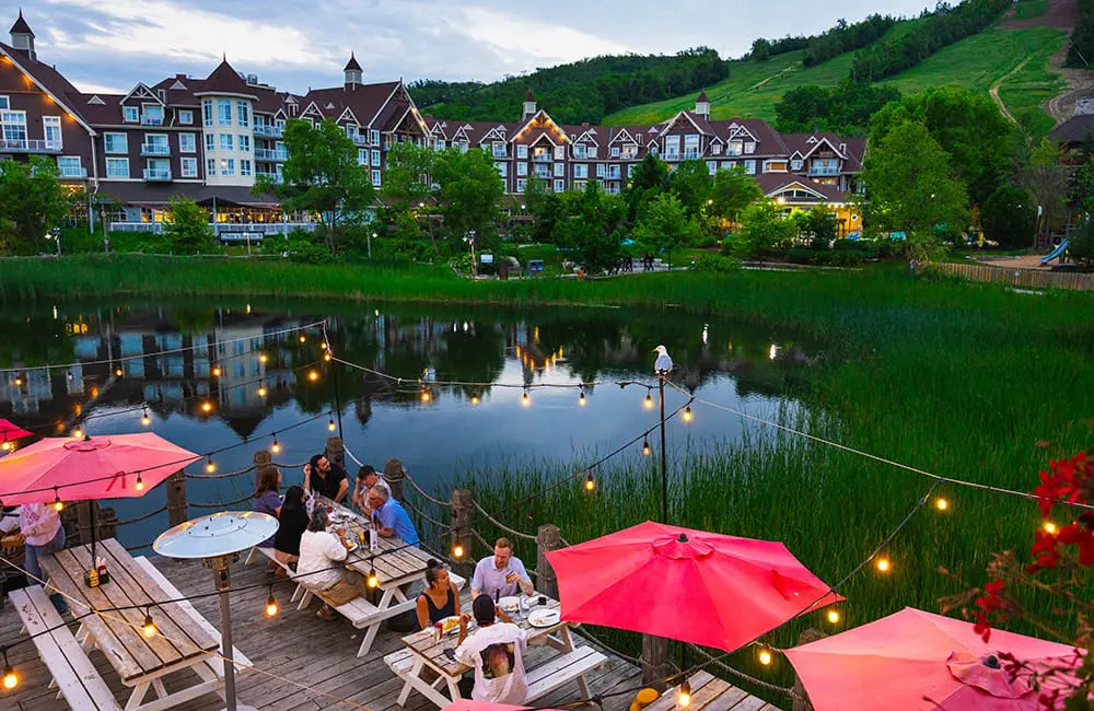 Blue Mountain Village dining area at Blue Mountain Resort in Ontario.