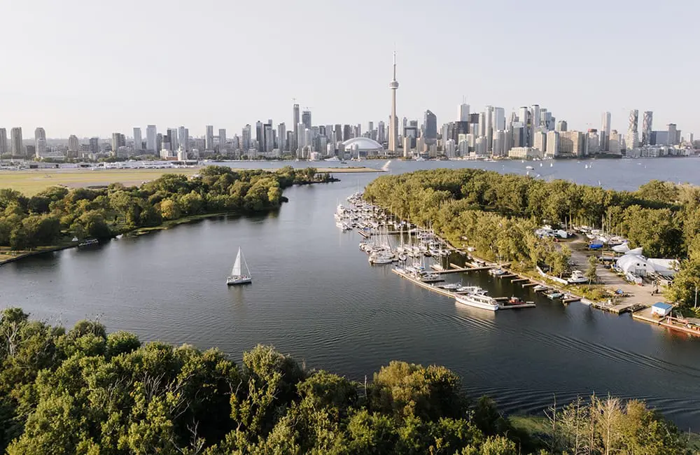 Toronto city skyline with Lake Ontario.