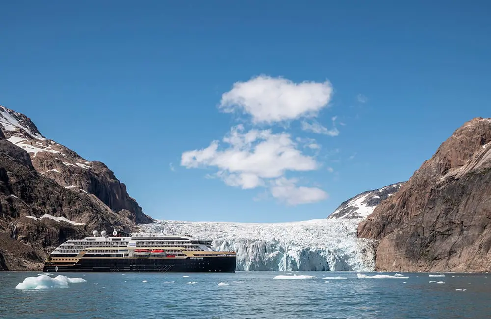 HX Expeditions' MS Fridtjof Nansen in Prins Christian Sound, Greenland. Image: Andrea Klaussner