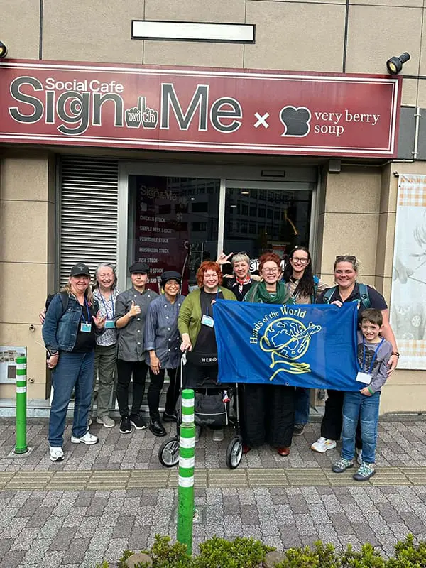 Hands of the World group outside the Sign With Me social enterprise cafe in Tokyo. Australia's first Auslan-guided tour