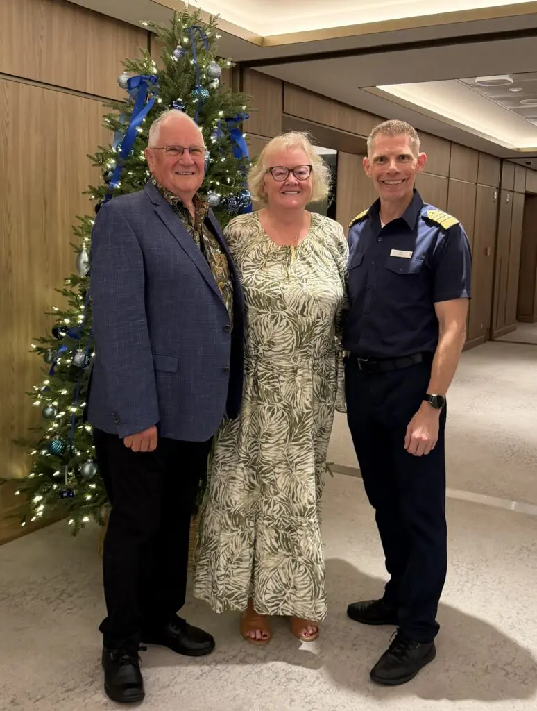 Ship review: Ritz-Carlton Yacht Collection's Luminara with Robyn and Murray Sinfield 4 Robyn and Murray Sinfield with Luminara Captain Tom Roth