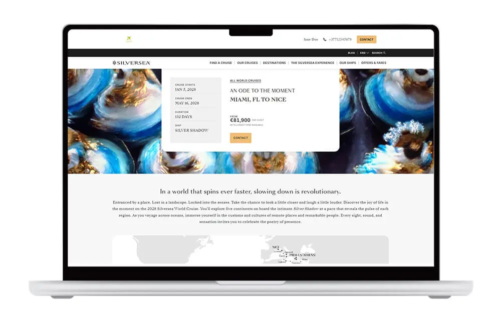 Silversea boosts travel advisor visibility with new tech-driven partnership 2 Example of Approach Guides platform page with Silversea for advisors