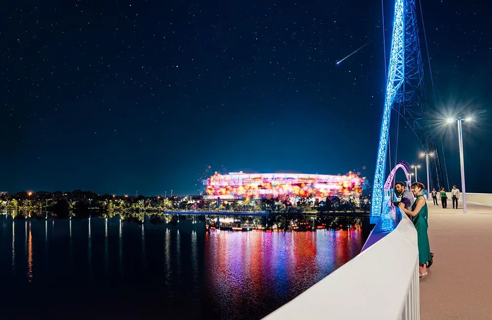 New Walking On A Dream campaign creative in Perth city at night. Image: Tourism WA