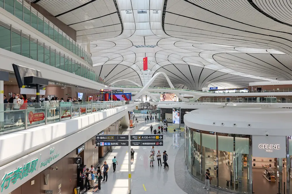 August 01, 2025. Beijing, China. Beijing Daxing International Airport Departure Area Hall.
