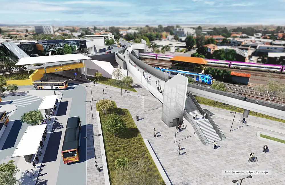 Melbourne Airport Rail finally underway: Long-awaited link breaks ground 2 Artist impressions of the new Sunshine Station superhub for the Melbourne Airport Rail Link.