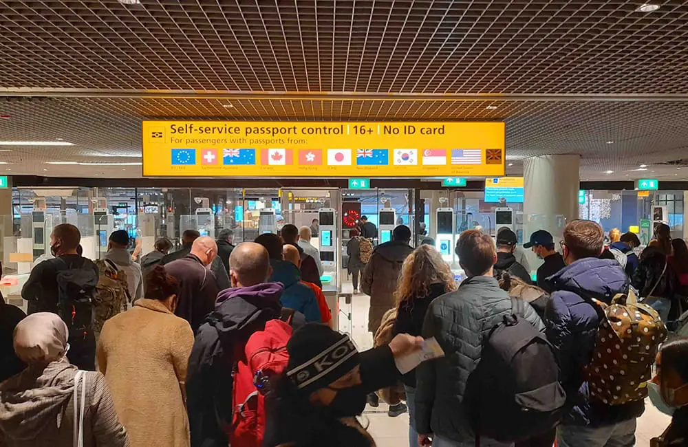 Passport control at Amsterdam Schiphol International Airport. Image: LIVINUS/iStock
