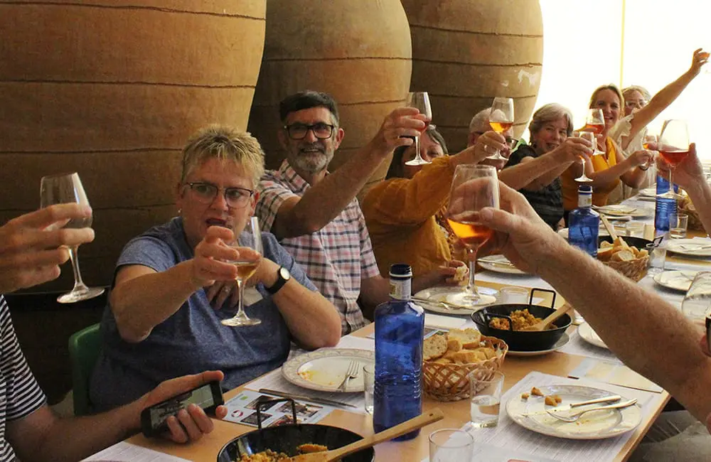 Small-group tour group raise wine glasses on the Iberian Inspiration trip. Image: Back-Roads Touring