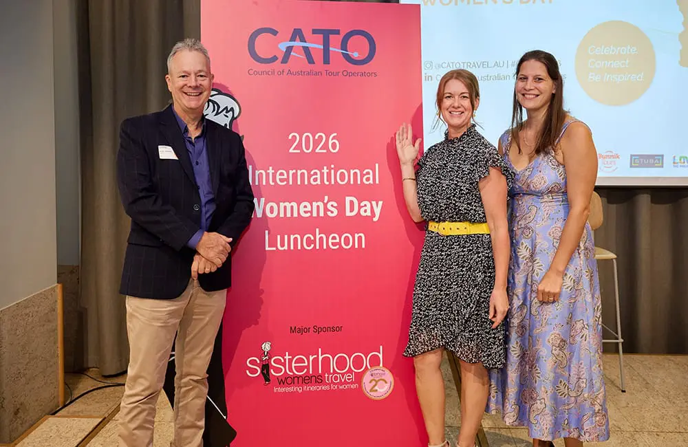 CATO's Brett Jardine, Josie Gruber & Mira Yates at the 2026 CATO IWD Lunch.