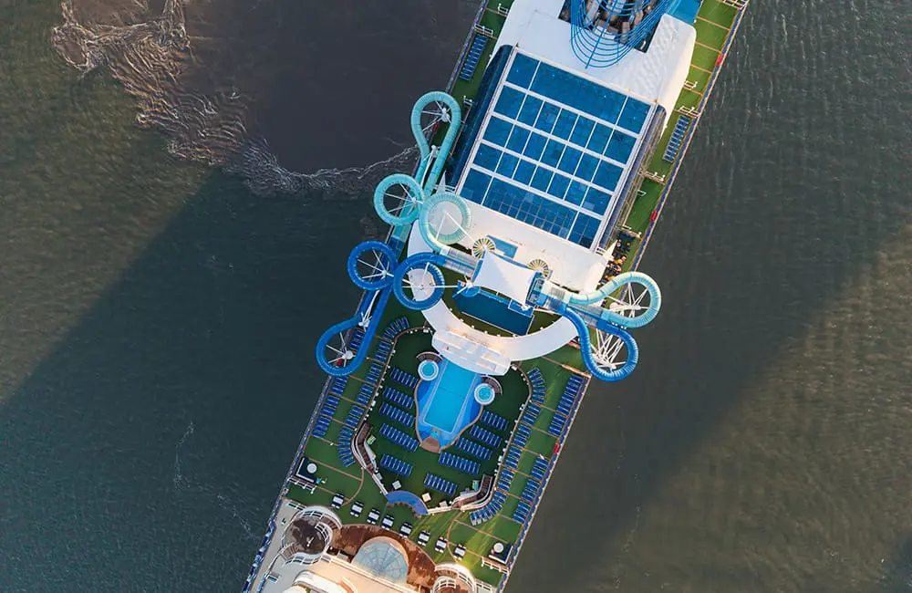 Aerial view of Carnival Encounter with Twin Race Slides.