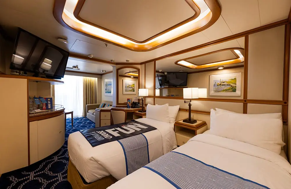 Refurbed stateroom on board Carnival Encounter.