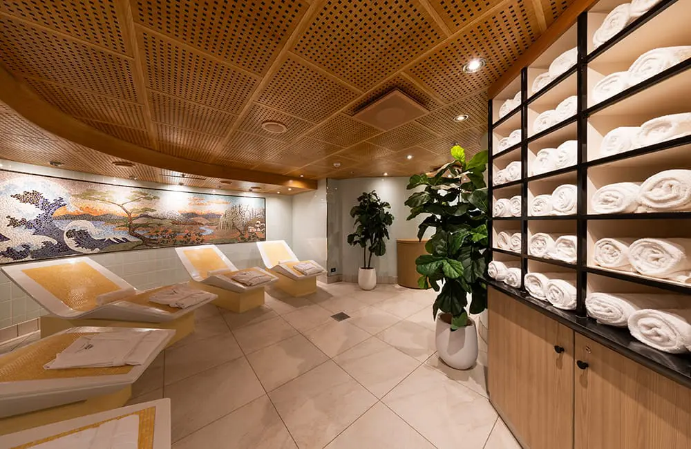 The new Cloud 9 Spa Thermal Suite relaxation zone on Carnival Encounter.