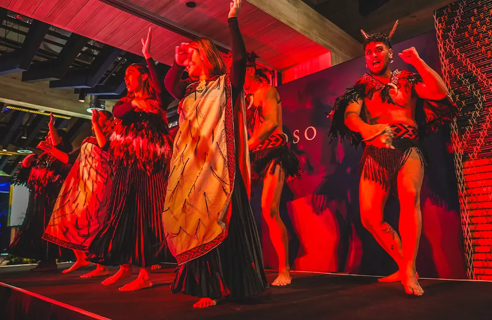 Members of the local Ngāti Whātua Ōrākei iwi and traditional custodians welcome delegates. Image: Matt Leedham