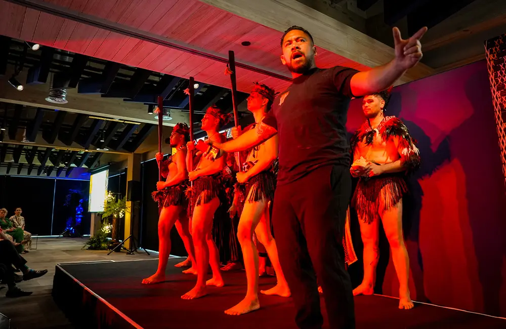 Members of the local Ngāti Whātua Ōrākei iwi and traditional custodians welcome delegates.
