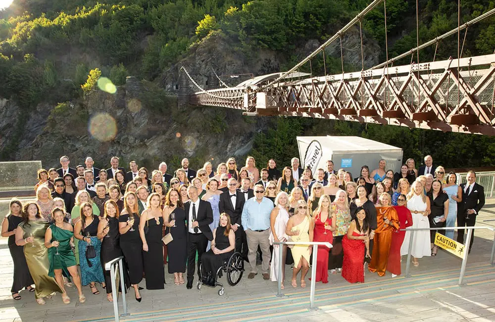 itravel 2026 Elevate Conference group at AJ Hackett – Queenstown Bungy Centre in Queenstown.