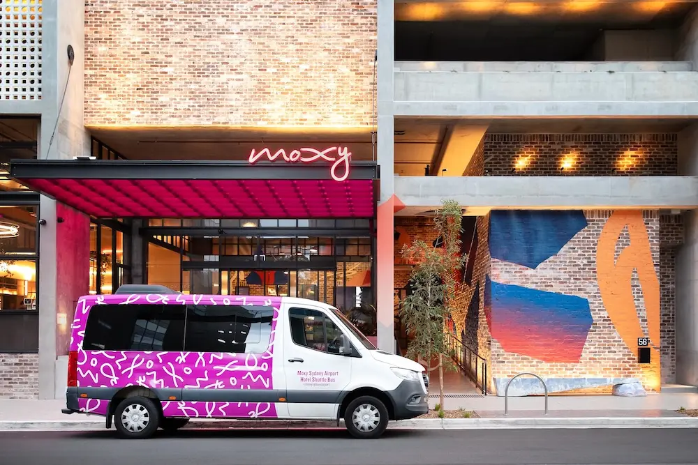 [Insert image] Moxy Sydney Airport Hotel offers a regular shuttle service and free parking