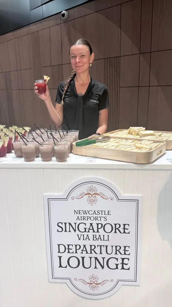 On the inagural flight guests were greeted with Singapore Slings and nibbles