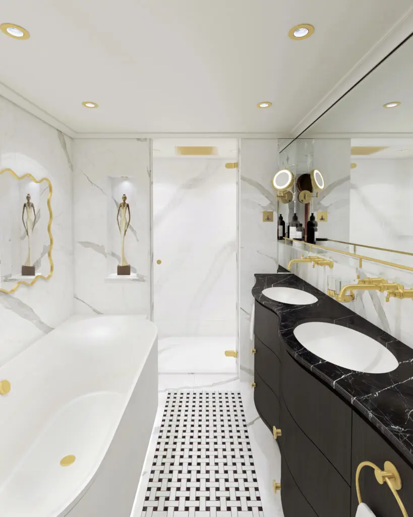 First look: inside Uniworld's new super ships S.S. Audrey and S.S. Marlene 1 A bathroom on board S.S.Audrey, Uniworld's new super ship launching in 2027
