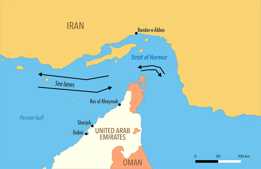 Strait of Hormuz map with shipping lanes-Dimitrios Karamitros-iStock