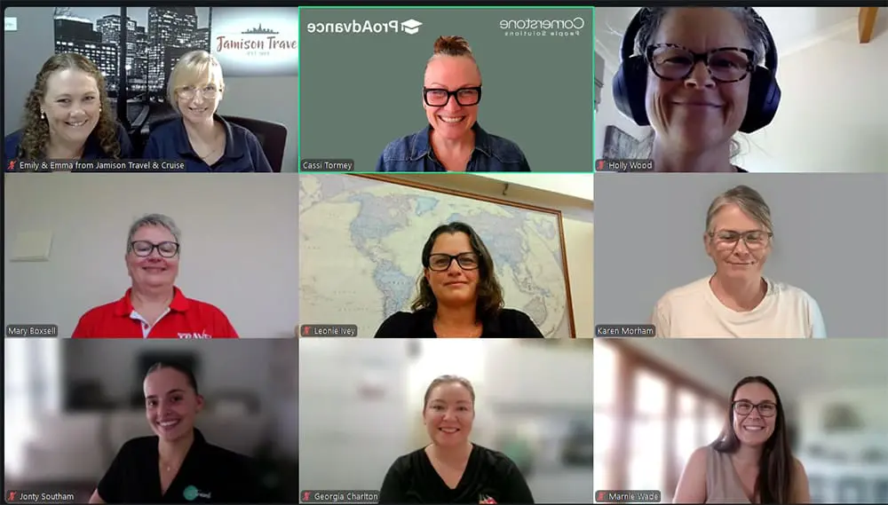 Zoom meeting of 12 advisors for Travellers Choice ProAdvance Program.