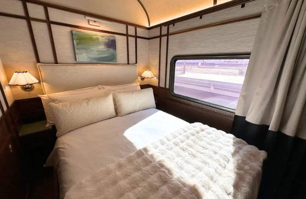 The bedroom in Journey Beyond's Australis Suite on the Indian Pacific and The Ghan