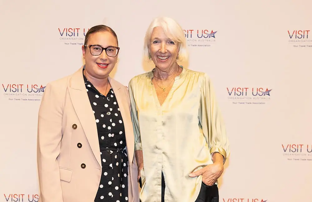 New Visit USA Australia President Belinda Harvy with outgoing President Caroline Davidson.