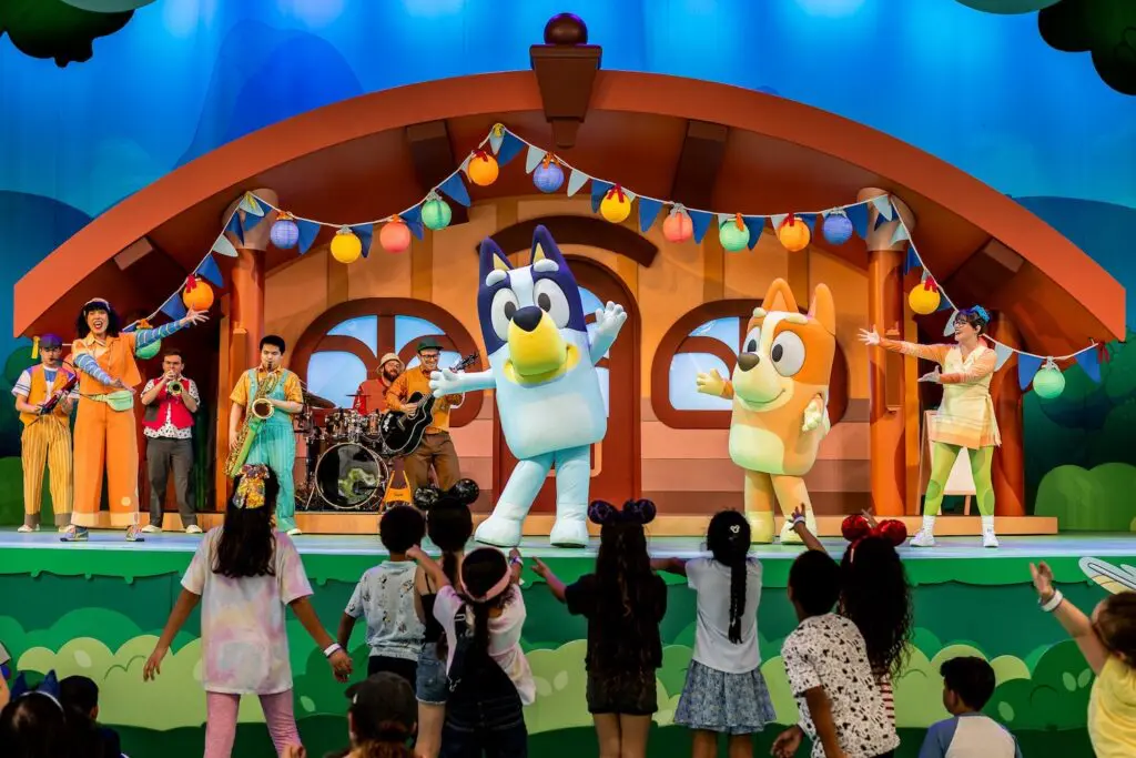 “Bluey’s Best Day Ever!” celebrates the heart and humor of the critically acclaimed animated series “Bluey” in the Fantasyland Theatre in Disneyland park in Anaheim, Calif., beginning March 22, 2026. Bluey and Bingo appear on stage at set times throughout