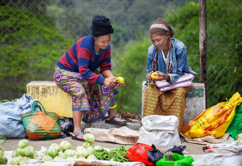 Vegetable and fruit traders are guarding their wares on the roadside near the market in Maubisse, Ainaro, Timor Leste. The residents who are also farmers will bring their crops to be sold on market day. Sony Herdiana Flight