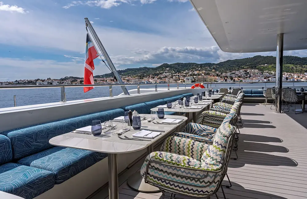 Twice the luxe: Emerald Kaia launches at sea as Astra prepares to join river fleet 3 La Cucina Terrace outdoor deck dining on Emerald Kaia.