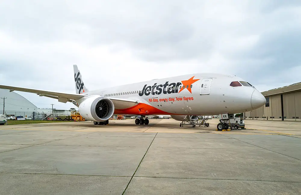 Jetstar revamped B787 Dreamliner aircraft at Melbourne Airport. Jetstar Dreamliner refit