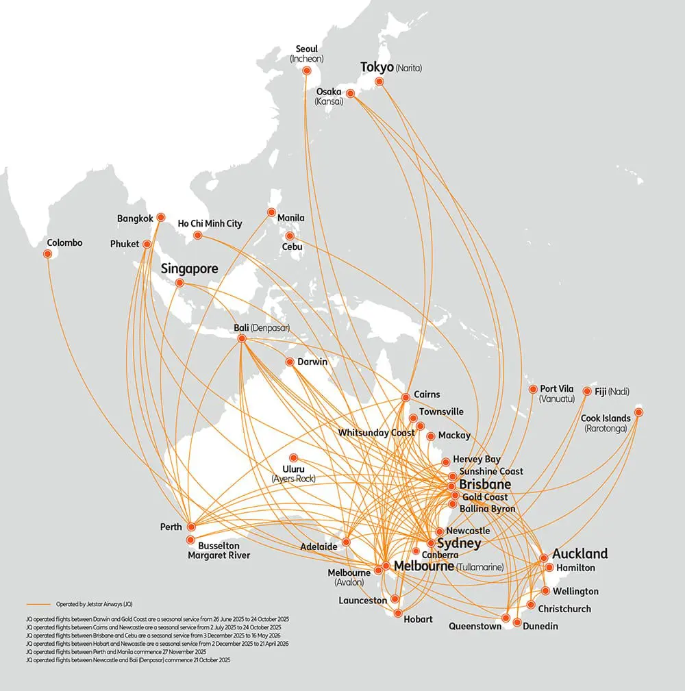 JQ domestic and international route map.