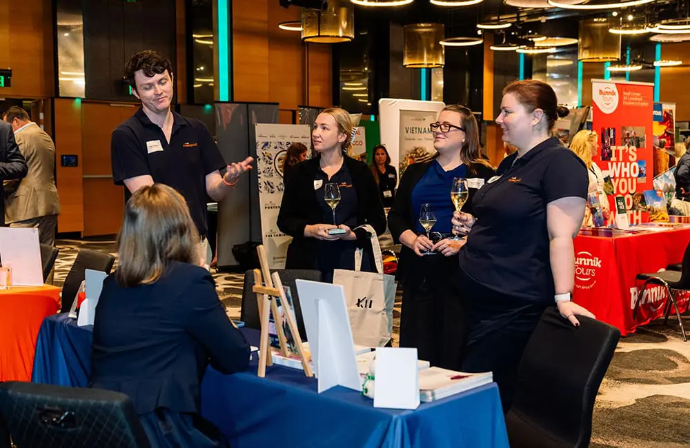 Cruiseabout travel consultants at Niche is Nice 2025 in Brisbane talking to supplier.