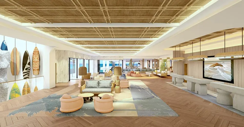 Render of the new lobby reception at Outrigger Waikīkī Beach Resort.