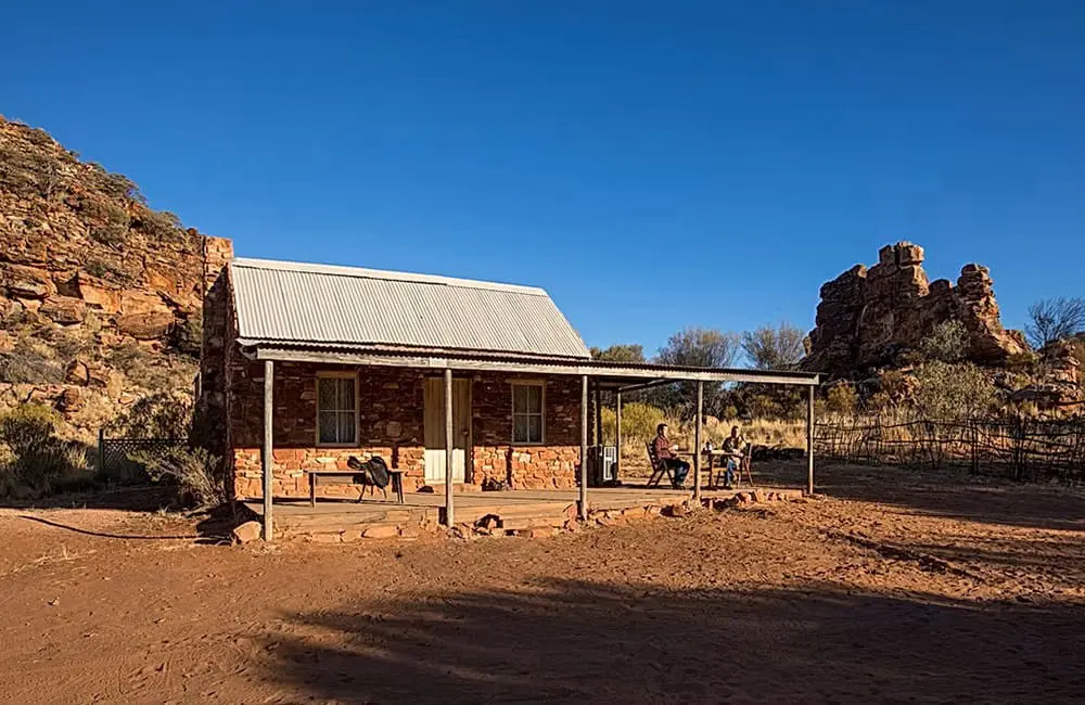 A stone cottage at Ooraminna Station Homestead, 30km south of Alice Springs.